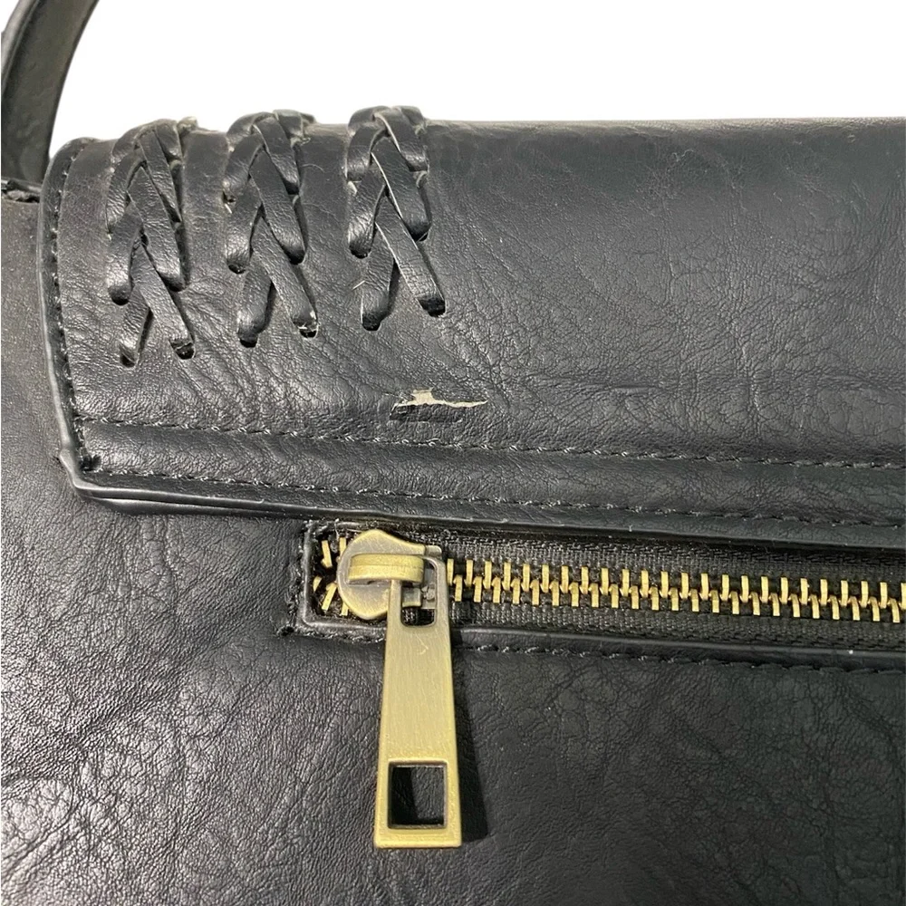Antik Kraft Black Vegan Leather Saddlebag Crossbody Braid Detail Boho Western